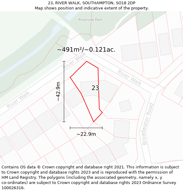 23, RIVER WALK, SOUTHAMPTON, SO18 2DP: Plot and title map