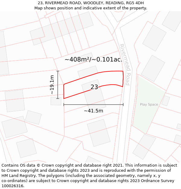 23, RIVERMEAD ROAD, WOODLEY, READING, RG5 4DH: Plot and title map