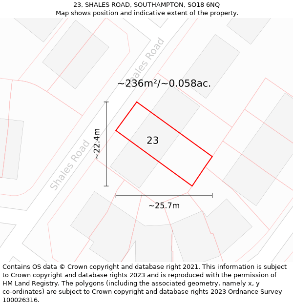 23, SHALES ROAD, SOUTHAMPTON, SO18 6NQ: Plot and title map