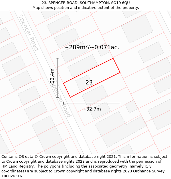 23, SPENCER ROAD, SOUTHAMPTON, SO19 6QU: Plot and title map