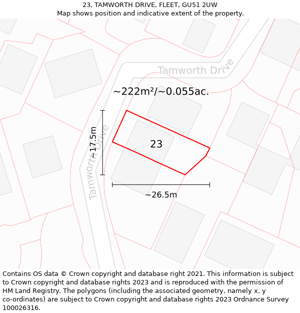 23, TAMWORTH DRIVE, FLEET, GU51 2UW: Plot and title map