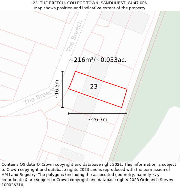 23, THE BREECH, COLLEGE TOWN, SANDHURST, GU47 0PN: Plot and title map