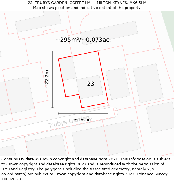 23, TRUBYS GARDEN, COFFEE HALL, MILTON KEYNES, MK6 5HA: Plot and title map