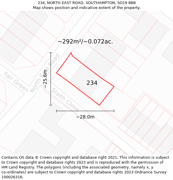 234, NORTH EAST ROAD, SOUTHAMPTON, SO19 8BB: Plot and title map