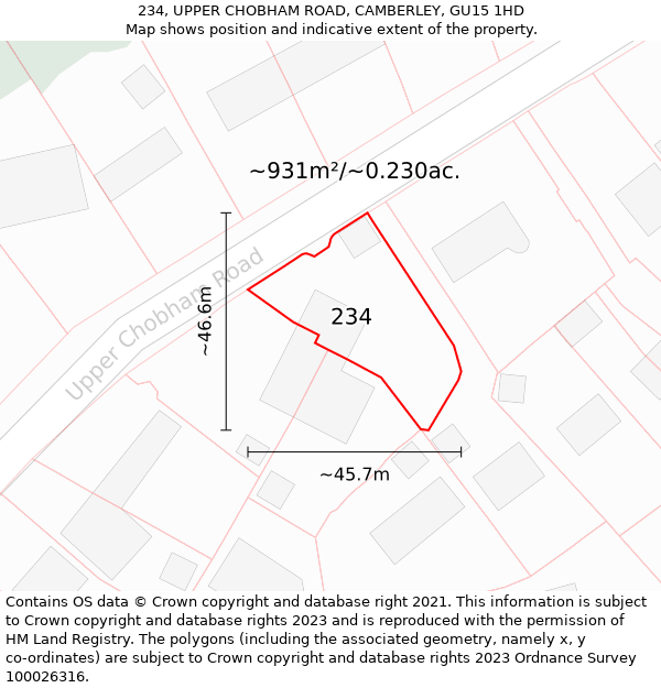 234, UPPER CHOBHAM ROAD, CAMBERLEY, GU15 1HD: Plot and title map