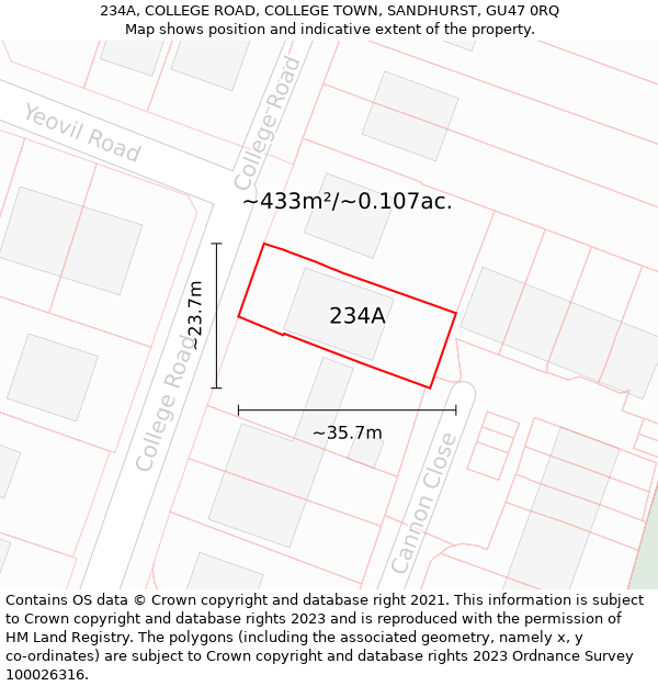 234A, COLLEGE ROAD, COLLEGE TOWN, SANDHURST, GU47 0RQ: Plot and title map