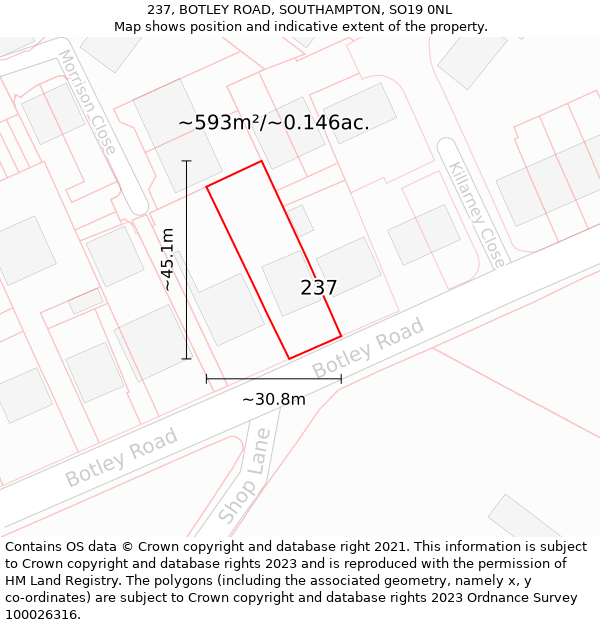 237, BOTLEY ROAD, SOUTHAMPTON, SO19 0NL: Plot and title map