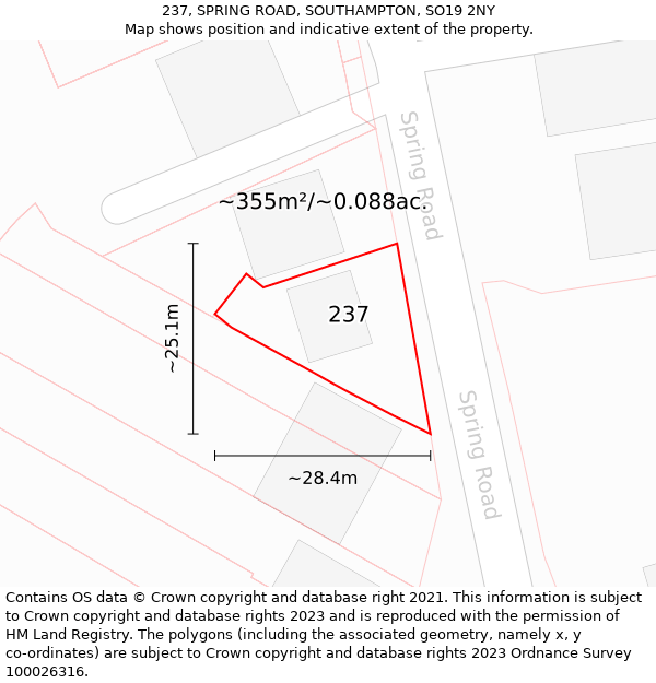237, SPRING ROAD, SOUTHAMPTON, SO19 2NY: Plot and title map