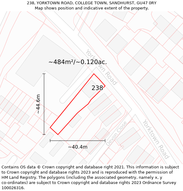 238, YORKTOWN ROAD, COLLEGE TOWN, SANDHURST, GU47 0RY: Plot and title map