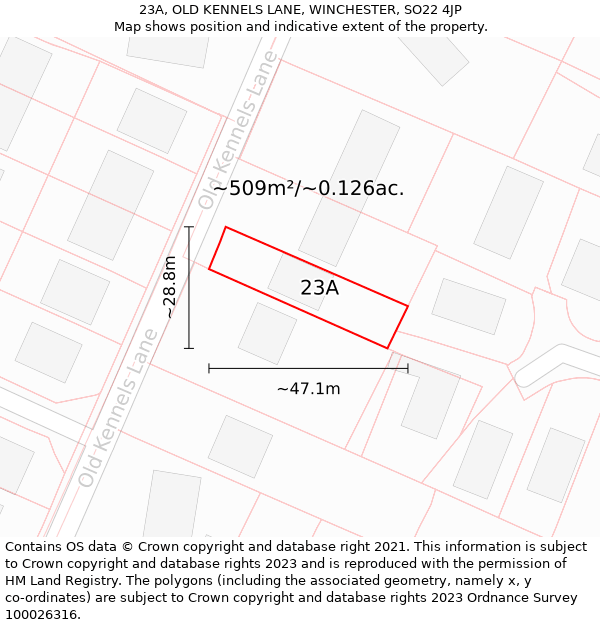 23A, OLD KENNELS LANE, WINCHESTER, SO22 4JP: Plot and title map