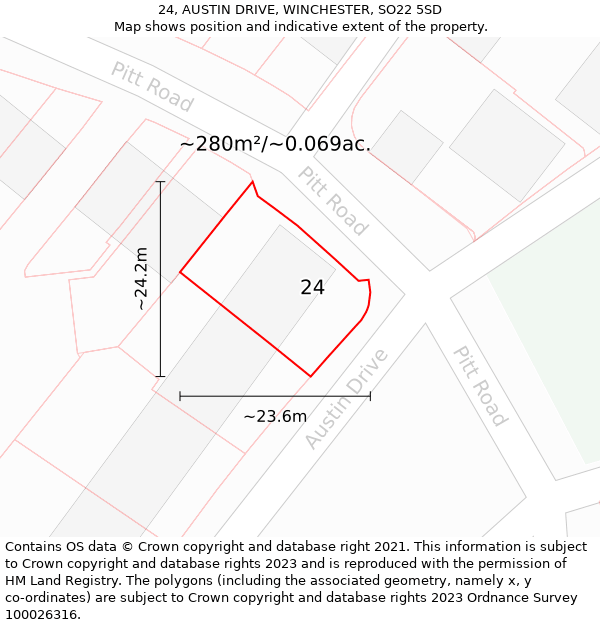 24, AUSTIN DRIVE, WINCHESTER, SO22 5SD: Plot and title map