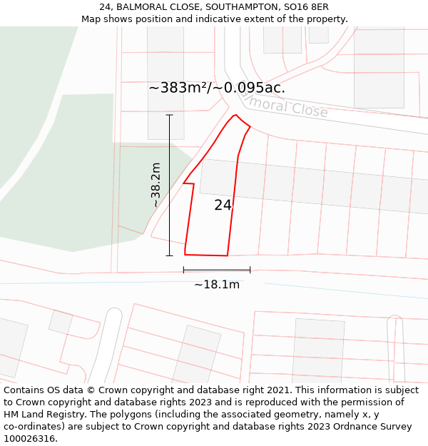 24, BALMORAL CLOSE, SOUTHAMPTON, SO16 8ER: Plot and title map