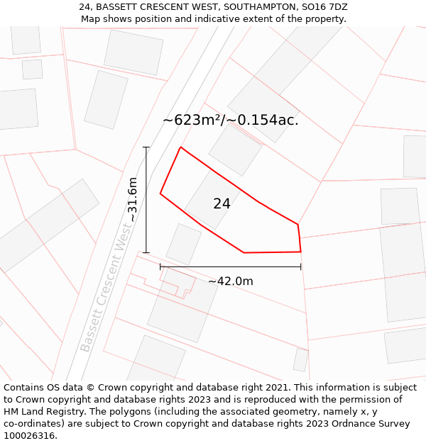 24, BASSETT CRESCENT WEST, SOUTHAMPTON, SO16 7DZ: Plot and title map