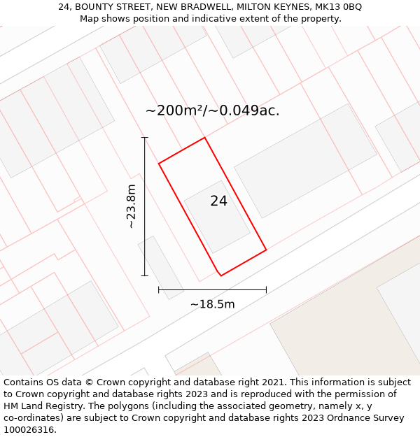 24, BOUNTY STREET, NEW BRADWELL, MILTON KEYNES, MK13 0BQ: Plot and title map