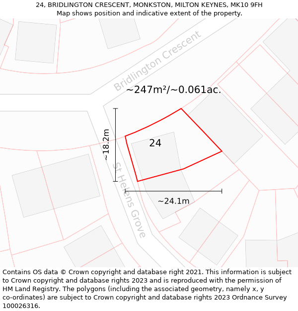 24, BRIDLINGTON CRESCENT, MONKSTON, MILTON KEYNES, MK10 9FH: Plot and title map