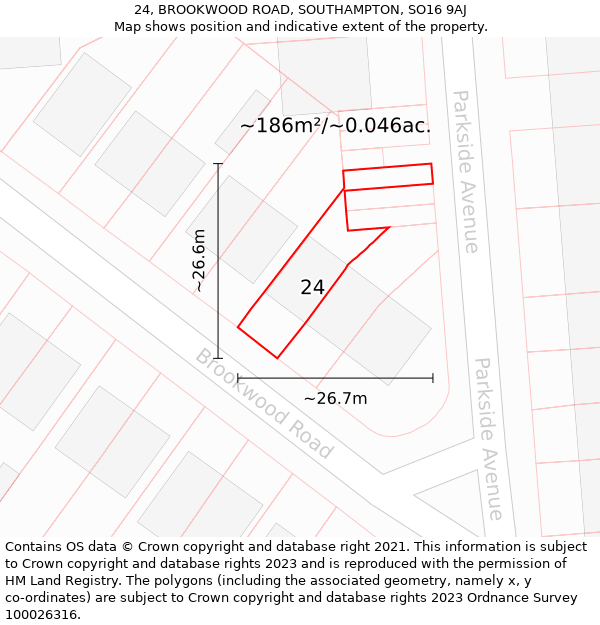 24, BROOKWOOD ROAD, SOUTHAMPTON, SO16 9AJ: Plot and title map