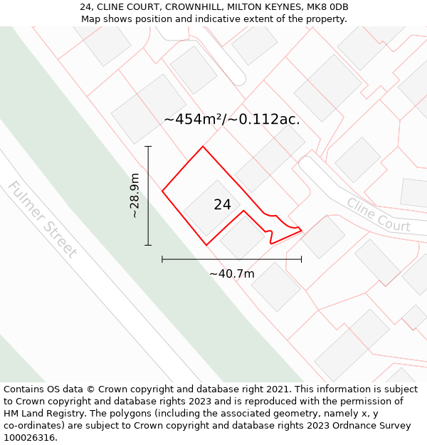 24, CLINE COURT, CROWNHILL, MILTON KEYNES, MK8 0DB: Plot and title map