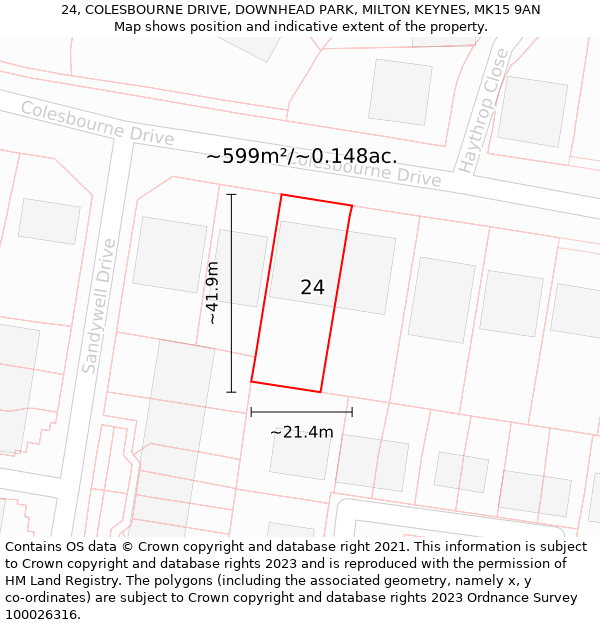 24, COLESBOURNE DRIVE, DOWNHEAD PARK, MILTON KEYNES, MK15 9AN: Plot and title map