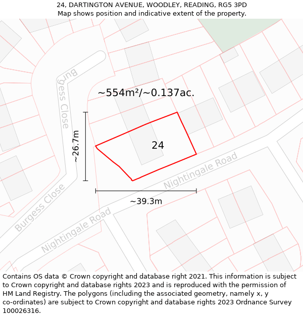 24, DARTINGTON AVENUE, WOODLEY, READING, RG5 3PD: Plot and title map