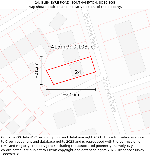 24, GLEN EYRE ROAD, SOUTHAMPTON, SO16 3GG: Plot and title map