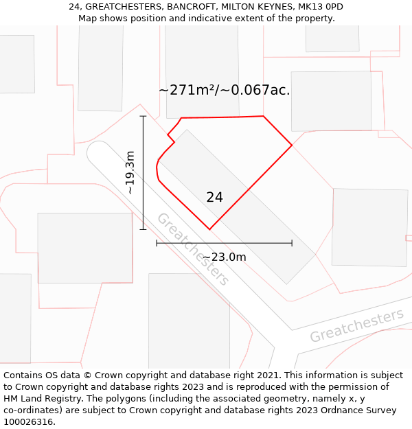 24, GREATCHESTERS, BANCROFT, MILTON KEYNES, MK13 0PD: Plot and title map