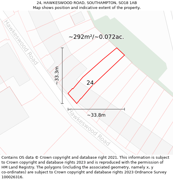 24, HAWKESWOOD ROAD, SOUTHAMPTON, SO18 1AB: Plot and title map