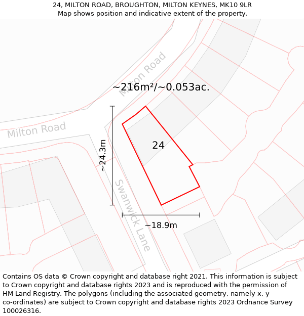 24, MILTON ROAD, BROUGHTON, MILTON KEYNES, MK10 9LR: Plot and title map