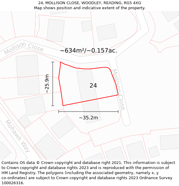 24, MOLLISON CLOSE, WOODLEY, READING, RG5 4XG: Plot and title map