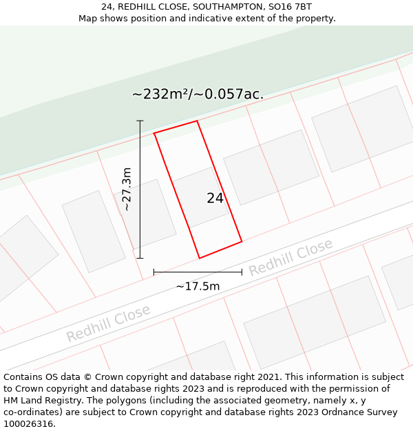 24, REDHILL CLOSE, SOUTHAMPTON, SO16 7BT: Plot and title map