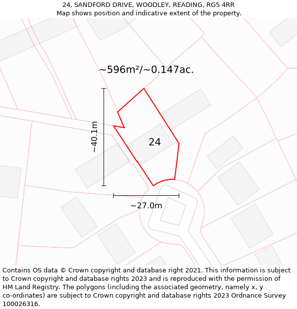 24, SANDFORD DRIVE, WOODLEY, READING, RG5 4RR: Plot and title map