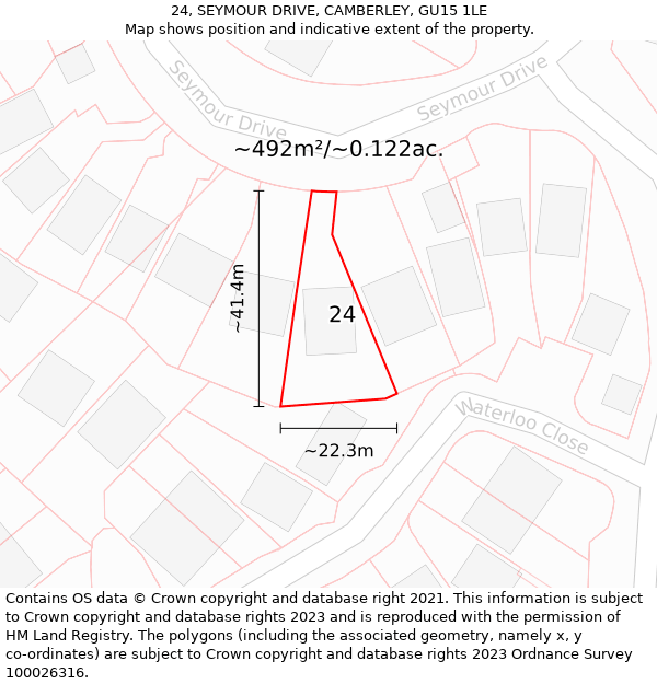 24, SEYMOUR DRIVE, CAMBERLEY, GU15 1LE: Plot and title map