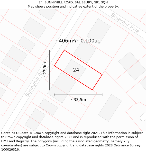 24, SUNNYHILL ROAD, SALISBURY, SP1 3QH: Plot and title map