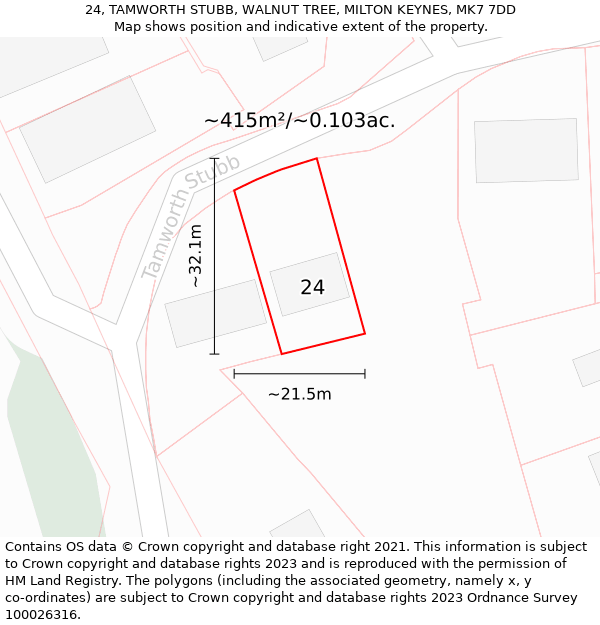 24, TAMWORTH STUBB, WALNUT TREE, MILTON KEYNES, MK7 7DD: Plot and title map