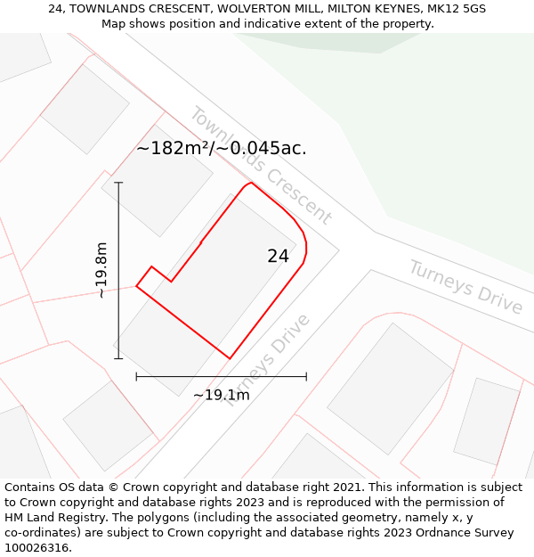 24, TOWNLANDS CRESCENT, WOLVERTON MILL, MILTON KEYNES, MK12 5GS: Plot and title map