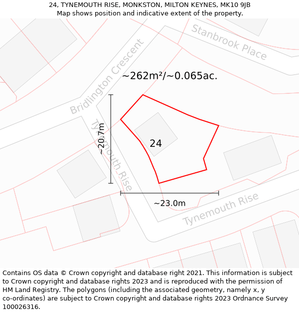 24, TYNEMOUTH RISE, MONKSTON, MILTON KEYNES, MK10 9JB: Plot and title map