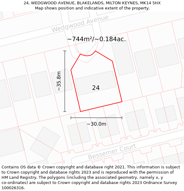 24, WEDGWOOD AVENUE, BLAKELANDS, MILTON KEYNES, MK14 5HX: Plot and title map