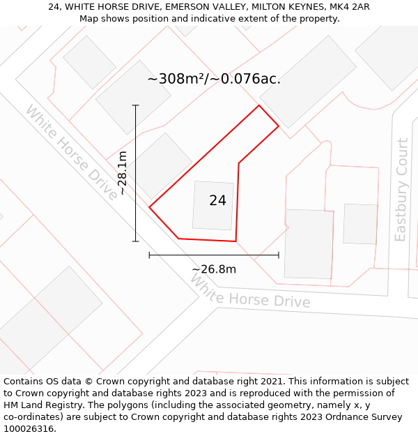 24, WHITE HORSE DRIVE, EMERSON VALLEY, MILTON KEYNES, MK4 2AR: Plot and title map