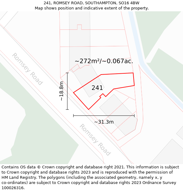 241, ROMSEY ROAD, SOUTHAMPTON, SO16 4BW: Plot and title map