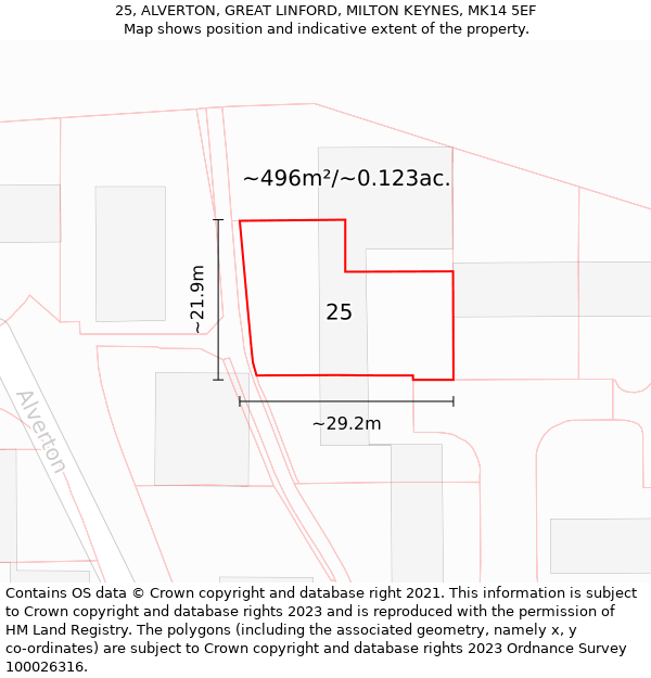 25, ALVERTON, GREAT LINFORD, MILTON KEYNES, MK14 5EF: Plot and title map