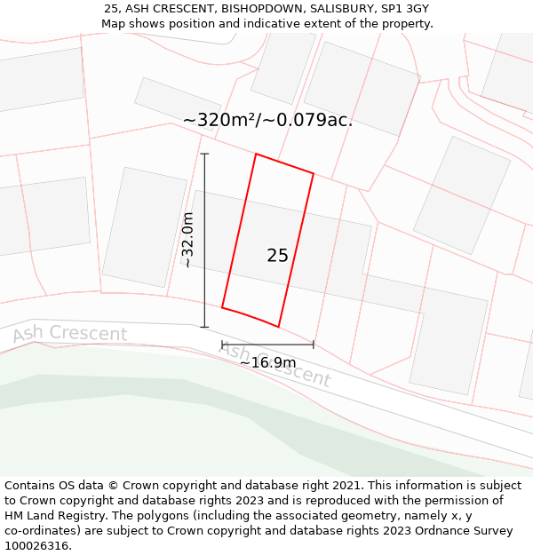 25, ASH CRESCENT, BISHOPDOWN, SALISBURY, SP1 3GY: Plot and title map