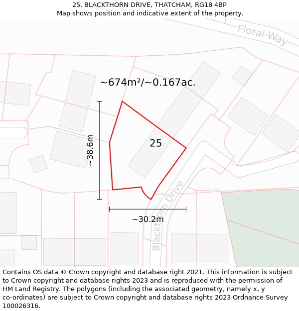 25, BLACKTHORN DRIVE, THATCHAM, RG18 4BP: Plot and title map