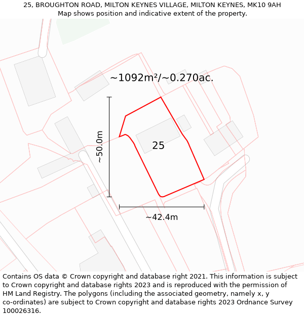 25, BROUGHTON ROAD, MILTON KEYNES VILLAGE, MILTON KEYNES, MK10 9AH: Plot and title map