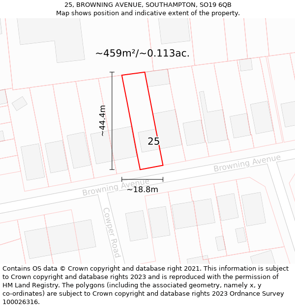 25, BROWNING AVENUE, SOUTHAMPTON, SO19 6QB: Plot and title map