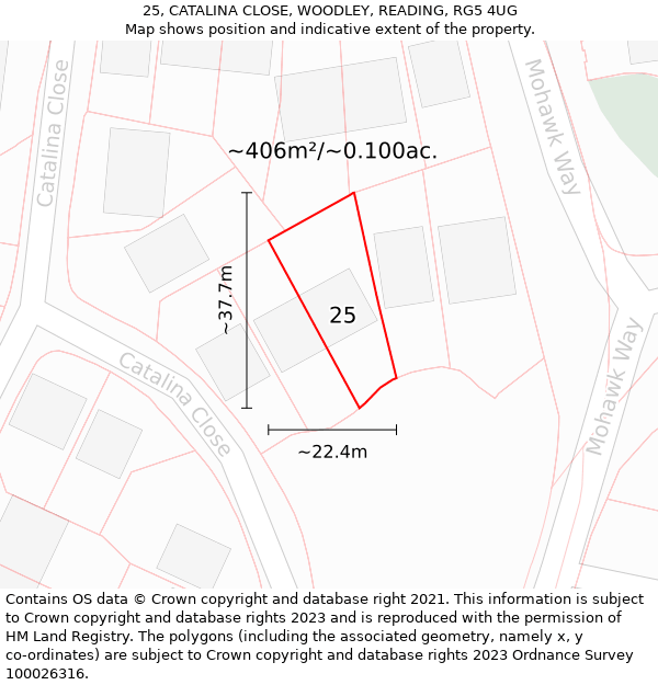 25, CATALINA CLOSE, WOODLEY, READING, RG5 4UG: Plot and title map