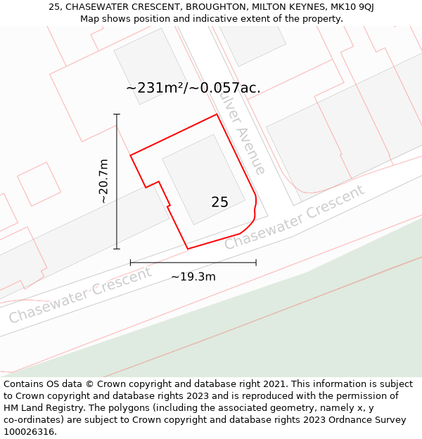 25, CHASEWATER CRESCENT, BROUGHTON, MILTON KEYNES, MK10 9QJ: Plot and title map