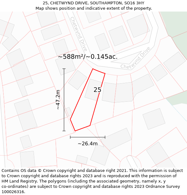 25, CHETWYND DRIVE, SOUTHAMPTON, SO16 3HY: Plot and title map