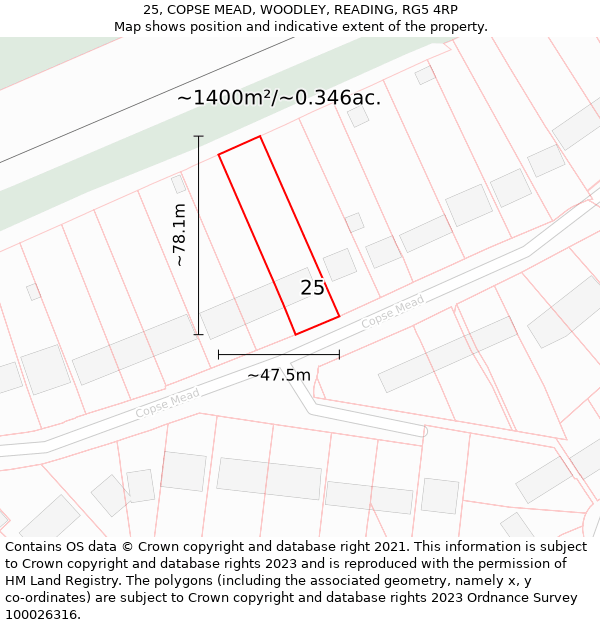 25, COPSE MEAD, WOODLEY, READING, RG5 4RP: Plot and title map