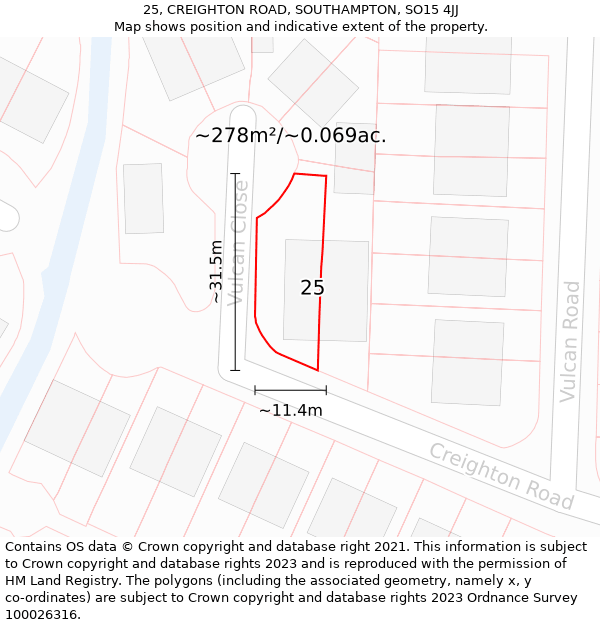 25, CREIGHTON ROAD, SOUTHAMPTON, SO15 4JJ: Plot and title map