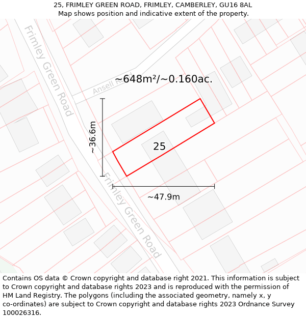 25, FRIMLEY GREEN ROAD, FRIMLEY, CAMBERLEY, GU16 8AL: Plot and title map