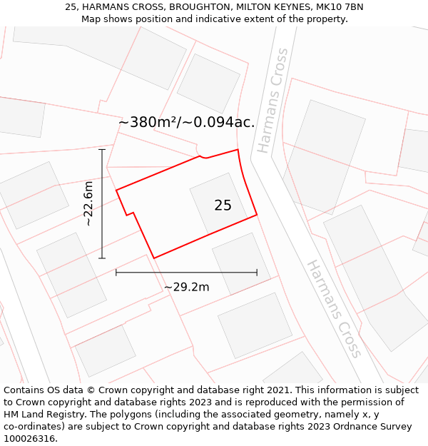 25, HARMANS CROSS, BROUGHTON, MILTON KEYNES, MK10 7BN: Plot and title map